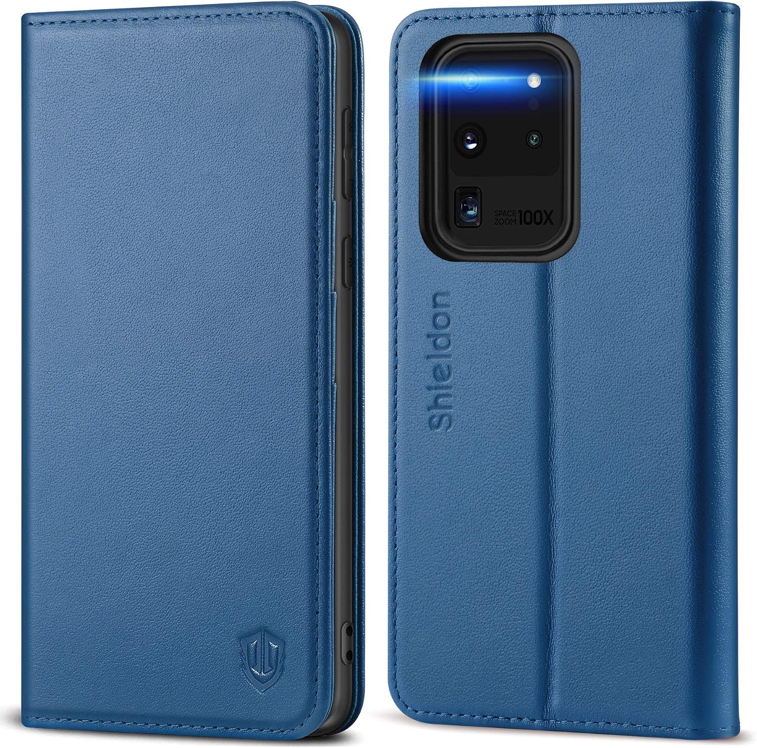 SHIELDON Galaxy S20 Ultra Case, Genuine Leather Galaxy S20 Ultra Wallet Case Stand RFID Blocking Card Slot Shockproof Protective Cover Compatible with Galaxy S20 Ultra (6.9 Inch) - Royal Blue