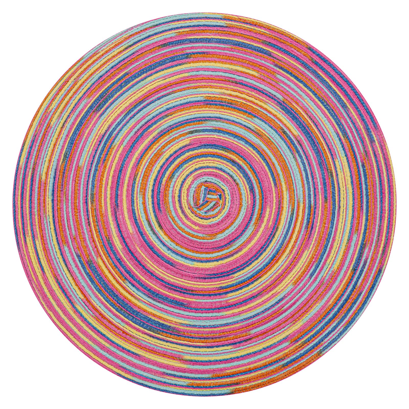SHACOS 15 inch Round Placemats Set of 6 Variegated Multicolor Place Mats Cotton Polyester Braided Non Slip Washable Heat Resistant Table Mats for Home Wedding Dinner Party Table Decor, Rainbow Pink
