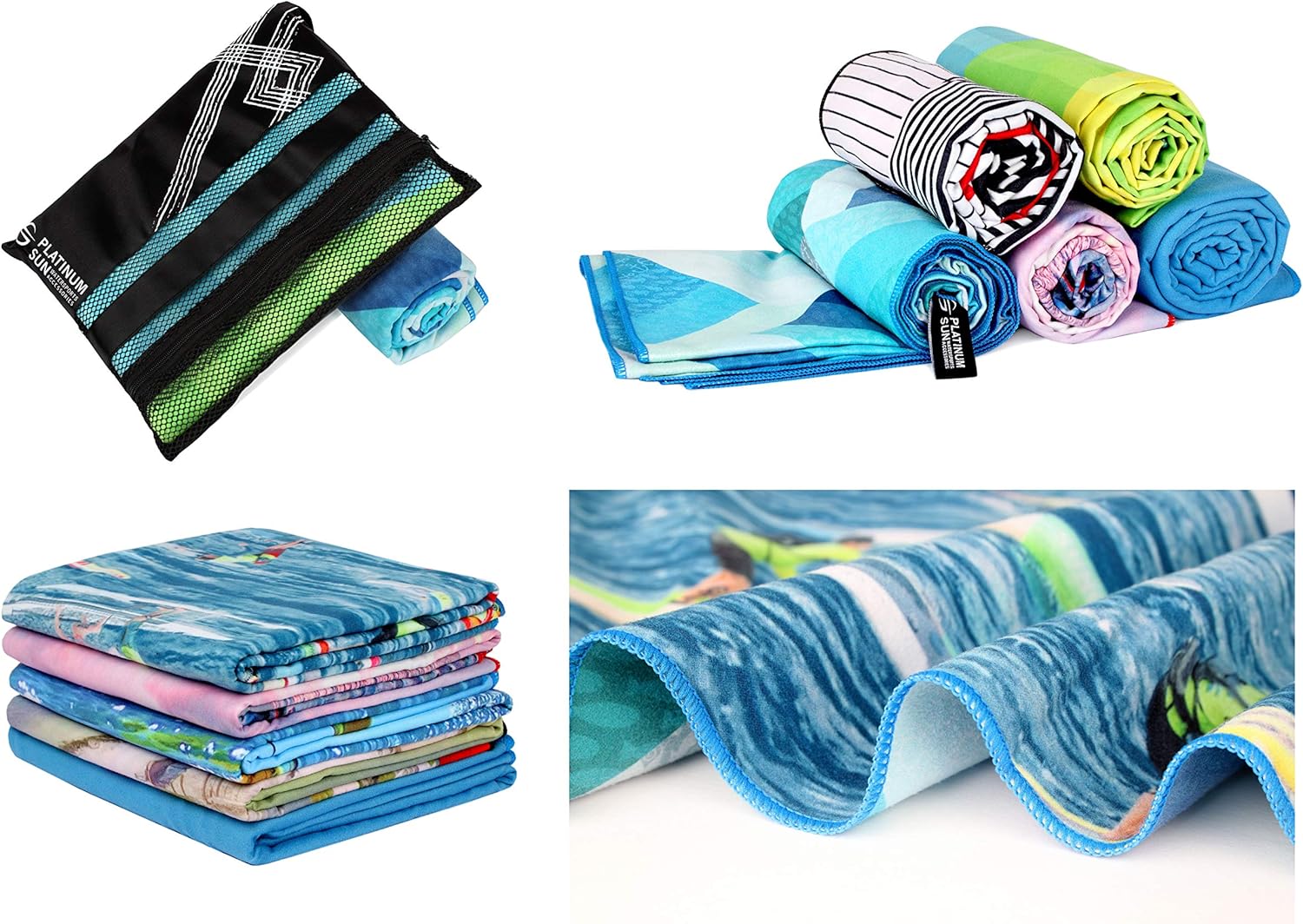Platinum Sun Microfiber Beach Towel - Compact Travel Towels Quick Dry - Sand Free Fast Drying Swim Towel for Pool Swimmers Bath Outdoor Hiking Camping - Double Sided (68' x 30' - Kite POV)