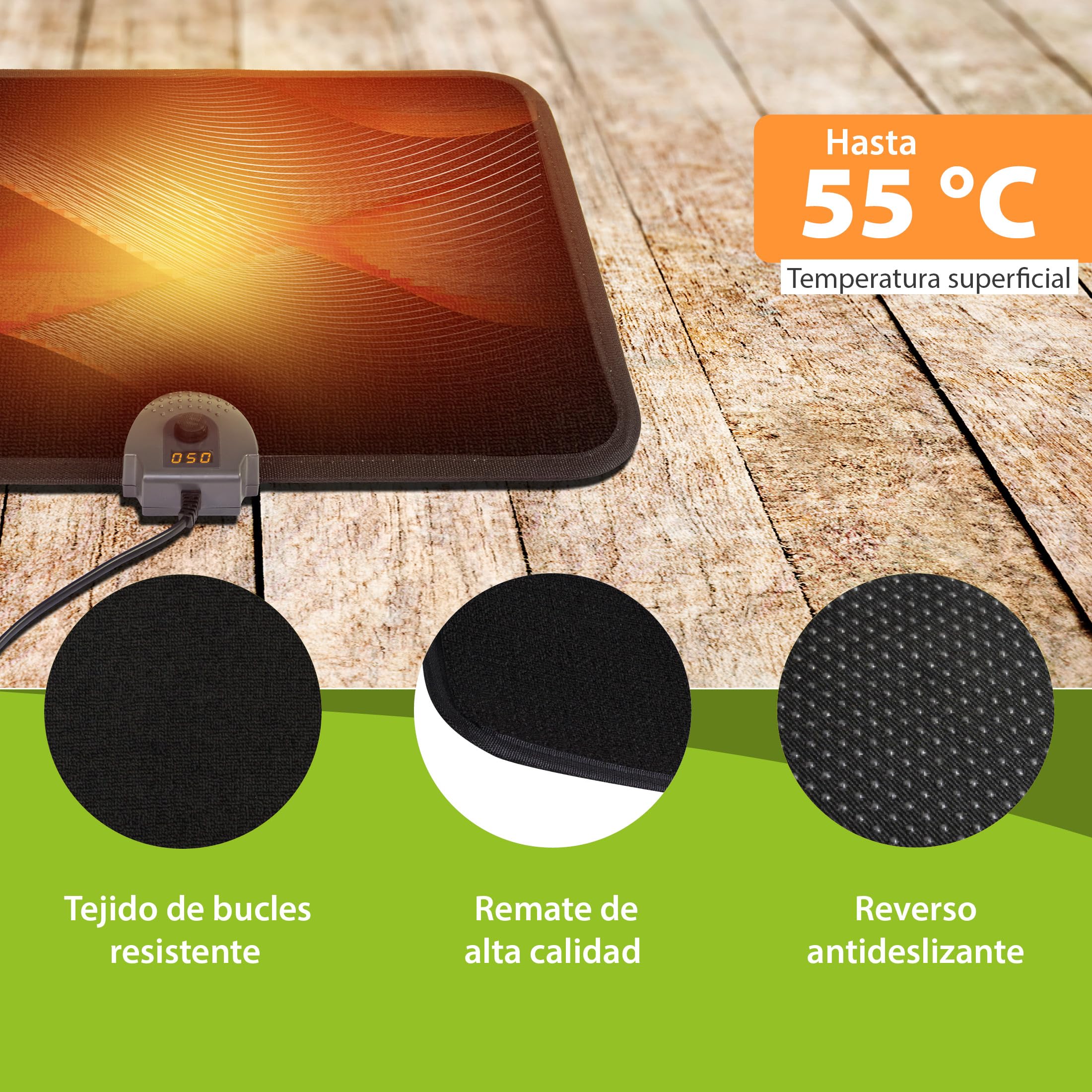 Mi-Heat Alfombra calefactora por infrarrojos 40 x 50 cm, hasta 60 °C