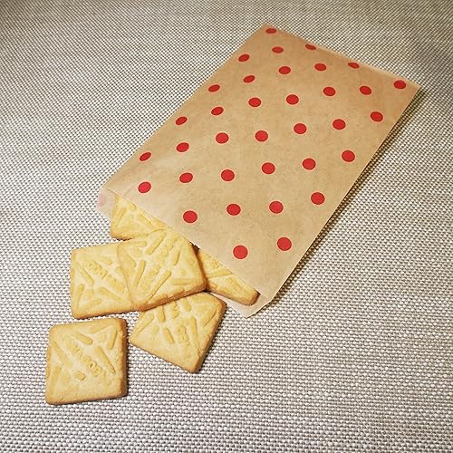Miniatura 24 de CuteBox - Bolsas de regalo de papel kraft de papel plano con lunares rojos/blancos, 100 unidades (4 x 6 pulgadas) para mercancía, manualidades