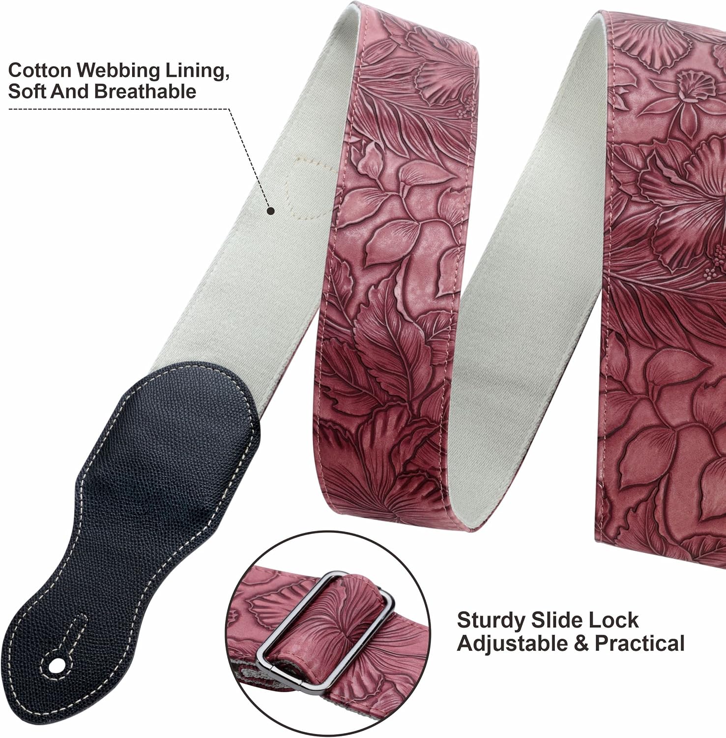 Nefelibata Guitar Strap with Pick Pocket,2.3 inch Porter Style Vegan Leather Carving Guitar Straps,60s Vintage Style Include Guitar Picks,Strap Button and Strap Locks (Red)