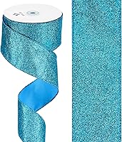 Vista 8 de MEEDEE Cinta con alambre con purpurina azul de 2.5 pulgadas, turquesa metálico, azul claro, 25 yardas para decoración de árbol de Navidad