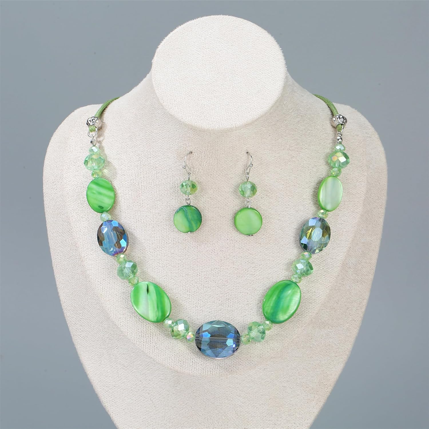 Multi Color Beaded Statement Necklace and Earrings for women Shiny Crystal Stone Beads Choker - Image 2