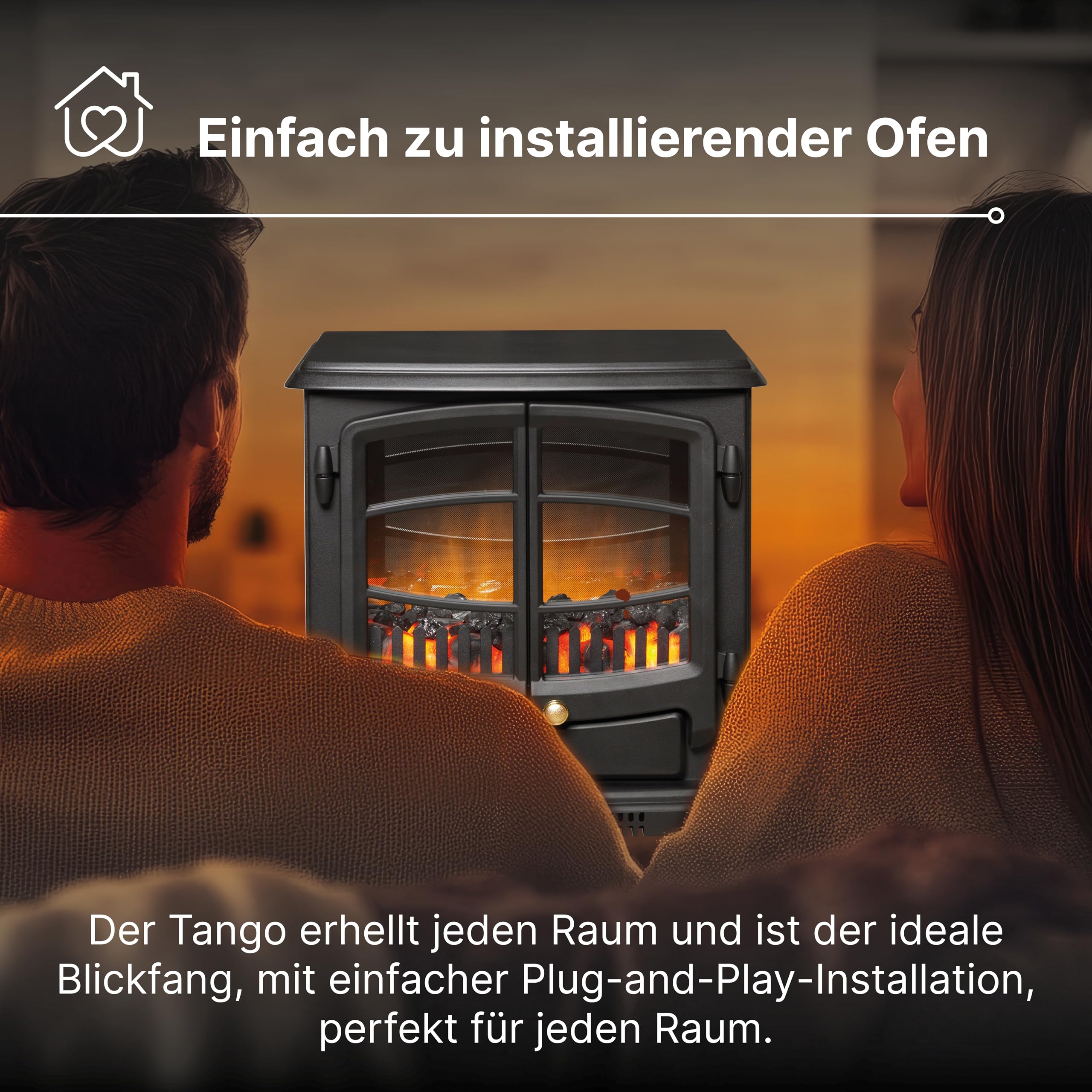 Dimplex Elektrokamin Optiflame Tango - Freistehender Elektrischer Kamin mit Kohlebett - LED-Flammeneffekt - Einstellbarer Heizung - Thermostat und Fernbedienung