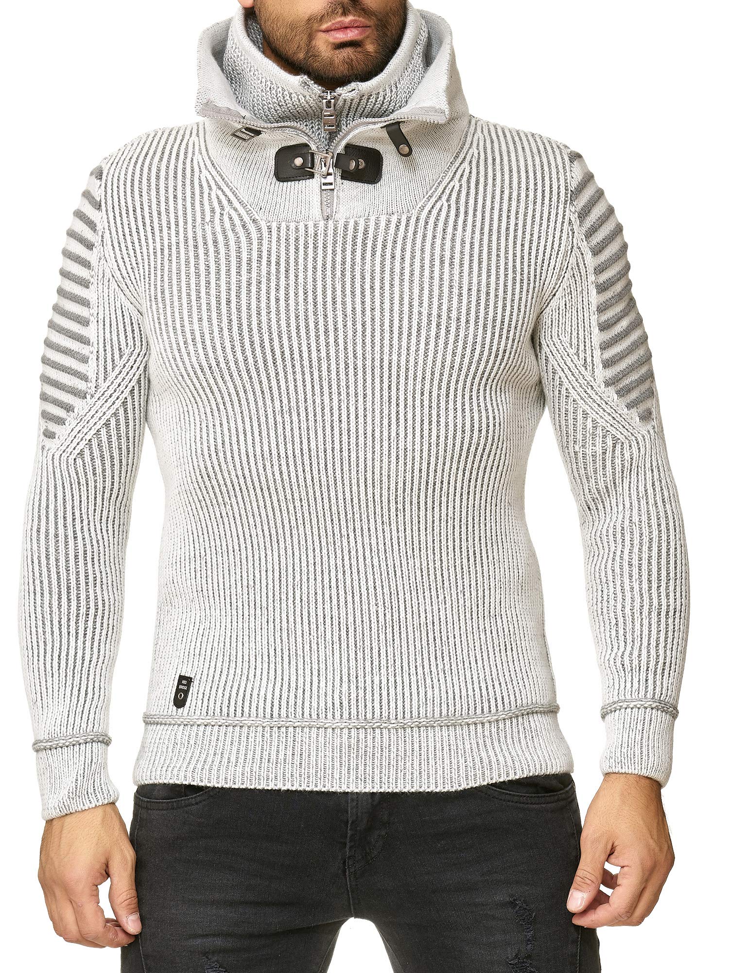 RED BRIDGE Maglione Invernale da Uomo Pullover Lavorato a Maglia Felpa con Collo Alto e Cerniera