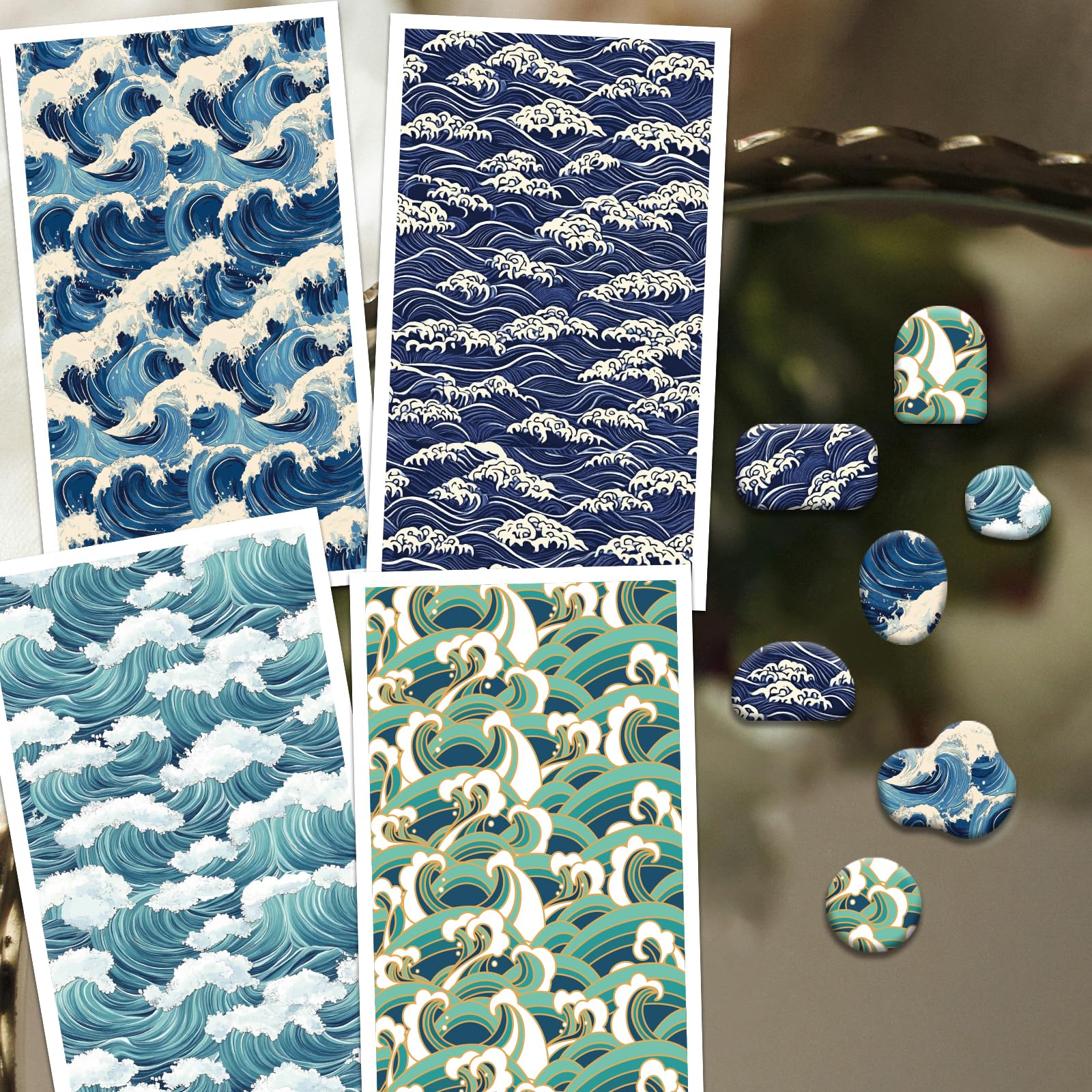 OLYCRAFT 24Pcs Ocean Pattern Clay Transfer Paper 4 Design Transfer Paper for Polymer Waves Polymer Clay Transfers Sheets Summer Theme Small Transfers Papers for Clays Earrings Jewelry Making - Image 4
