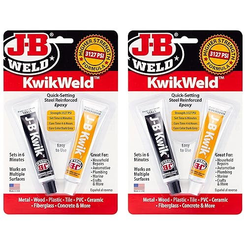 J-B Weld KwikWeld, juego de epoxi de 6 minutos, epoxi reforzado con acero, alta resistencia, paquete de 2, gris oscuro (8276-2)