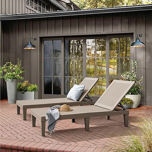 Miniatura 9 de Flamaker Sillas de descanso para exteriores, de polietileno, impermeables, con respaldo ajustable de 5 posiciones, fácil montaje, sillas de piscina