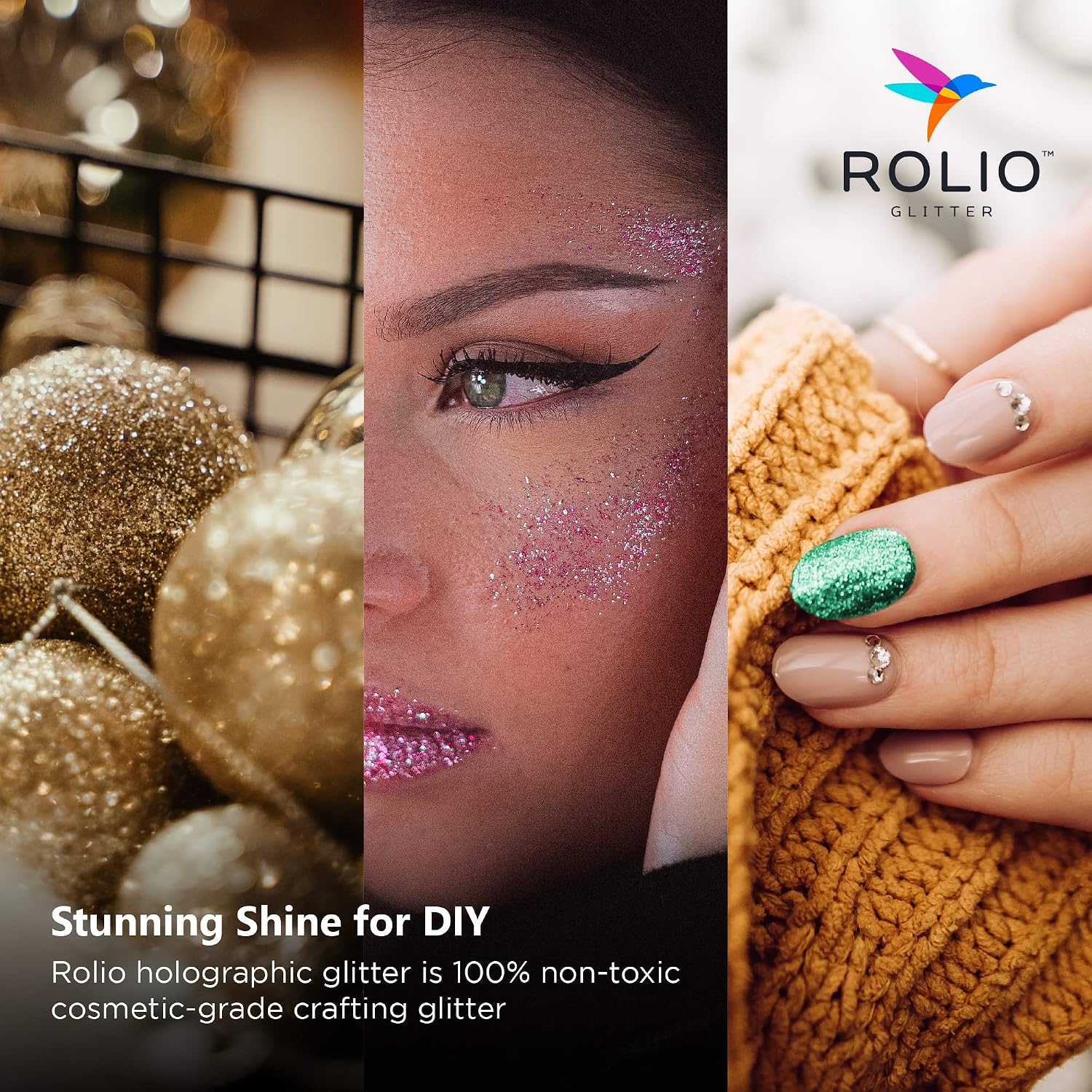 Rolio Holographic Glitter Set - 12 Jars, 15g Each, Cosmetic Holographic Grade Glitter for Resin, Makeup, Face & Body Art, Craft Supplies, Nail Decoration - Vibrant Set (15g)