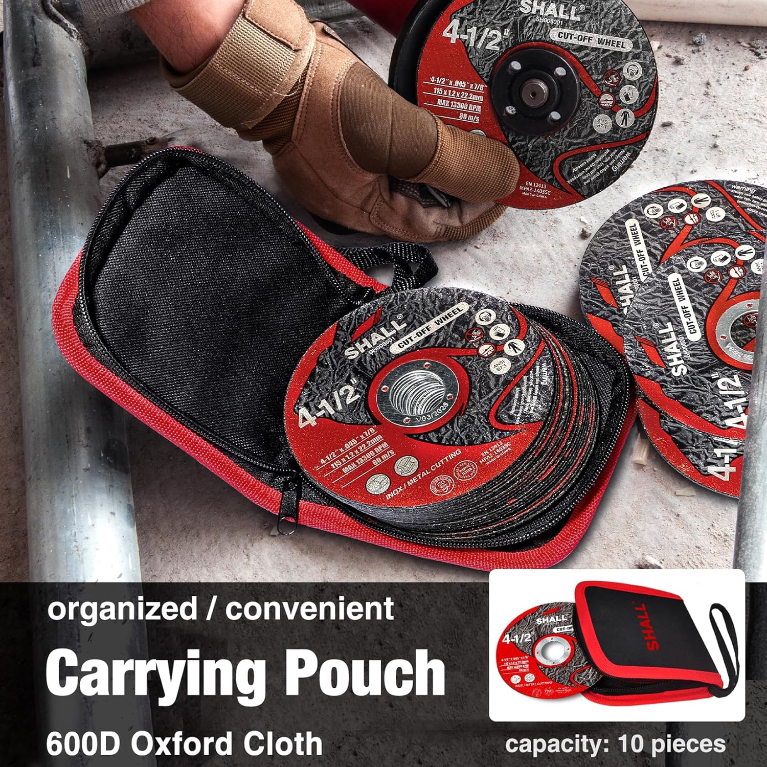 SHALL 50-Pack Cut Off Wheels 4 1/2 x 7/8 Inch, Cutting Wheel with Pouch for Angle Grinder, 4.5” Metal & Stainless Steel Fast Cutting Disc, Grinder Wheel for General Purpose Metal Cutting - Image 4