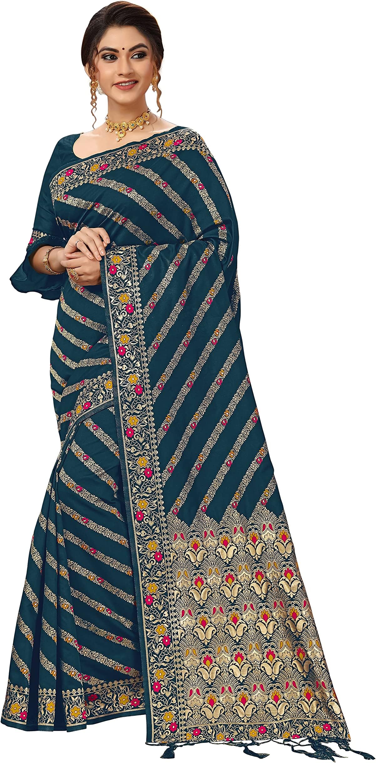 Nivah FashionWomen's Banarasi Art Silk Saree with Blouse Piece, Morpich, One size