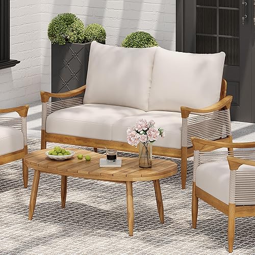 Havets 2 Piece Patio Conversation Sets, Outdoor Acacia Wood Patio