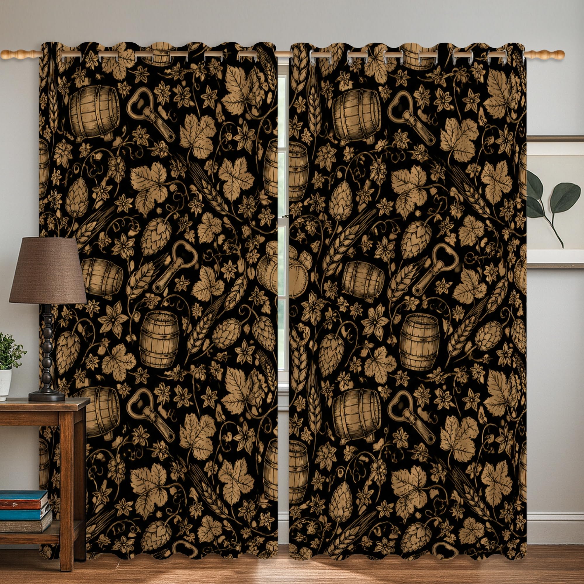 Rideaux occultants thermiques noirs 106x160 rustiques vintage