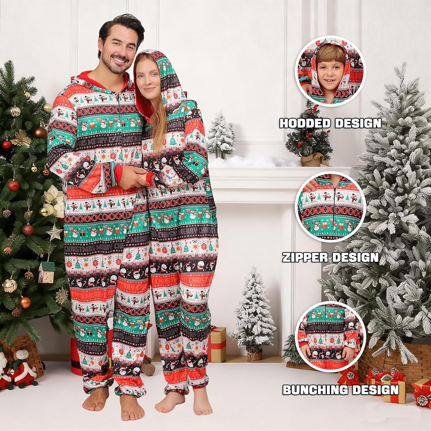 VNVNE Matching Christmas Onesie Pajamas for Women/Men/Couples/Family, Xmas Holiday Long Sleeve One-Piece Adults Pjs Sleepwear - Image 4