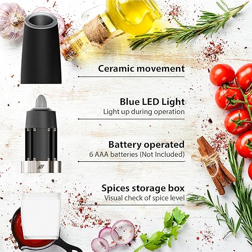 Miniatura 2 de Electric Gravity Salt and Pepper Grinder Set, Salt Pepper Mill, Adjustable Coarseness One-handed Operation Suitable for Grinding Pepper, Himalayan