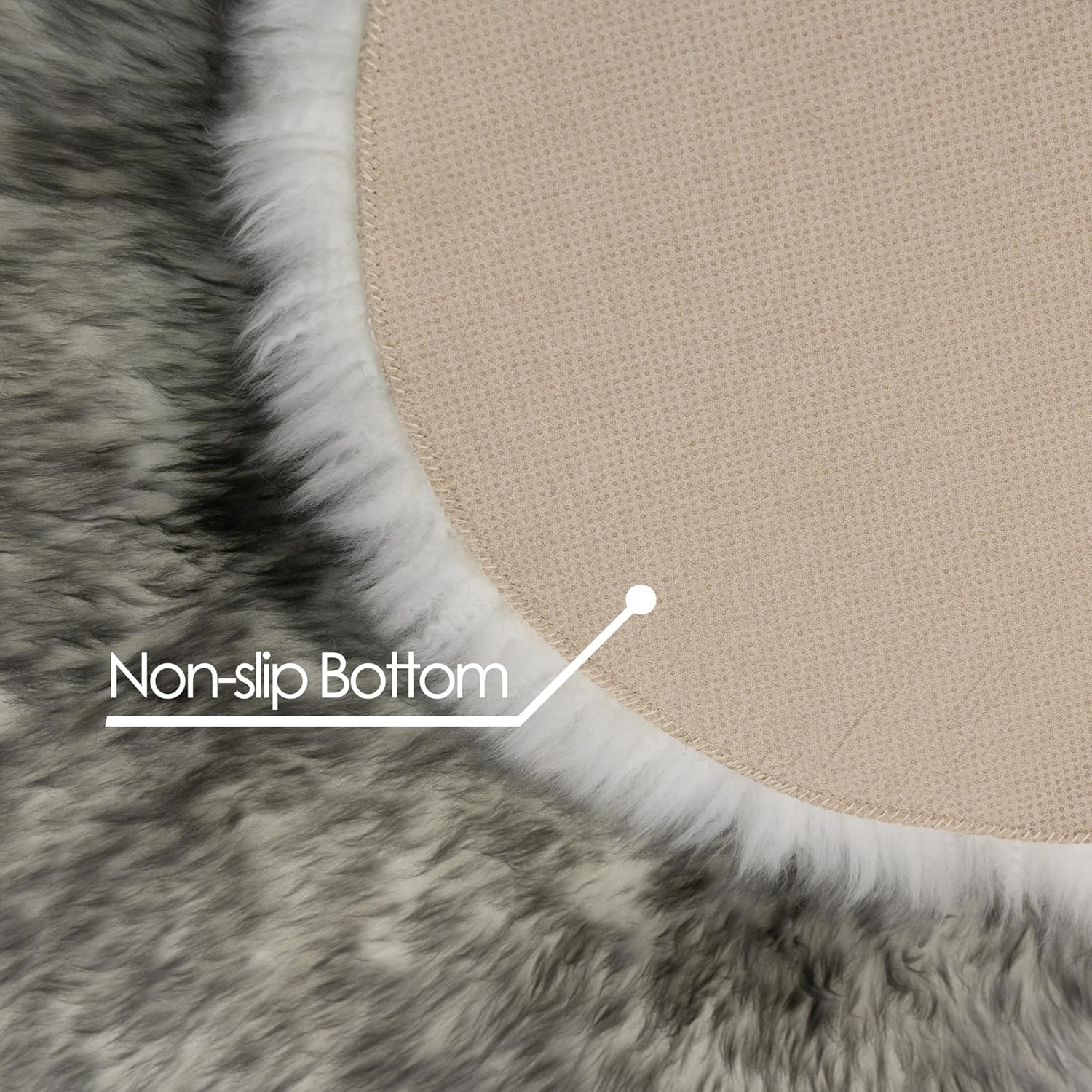 Genuine Sheepskin Chair Cover Soft and Comfortable Plush Natural Fleece Seat Cushion for Kitchen, Office, Chairs (White Gray Gradient, 16.5" Round)
