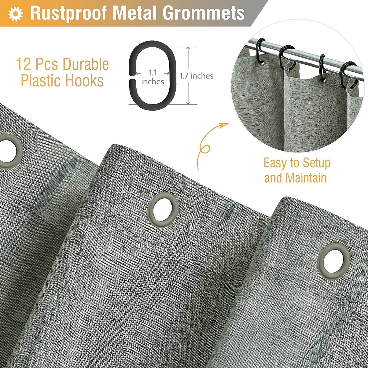 BTTN 182 x 200cm Drop Long Shower Curtain, Mould Proof Resistant Heavy Duty Fabric Luxury Shower Curtains - Image 4