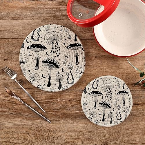 Miniatura 2 de xigua Salvamanteles redondos de algodón con forma de hongos, gruesos, resistentes al calor, almohadillas calientes para cocina, encimera de mesa,