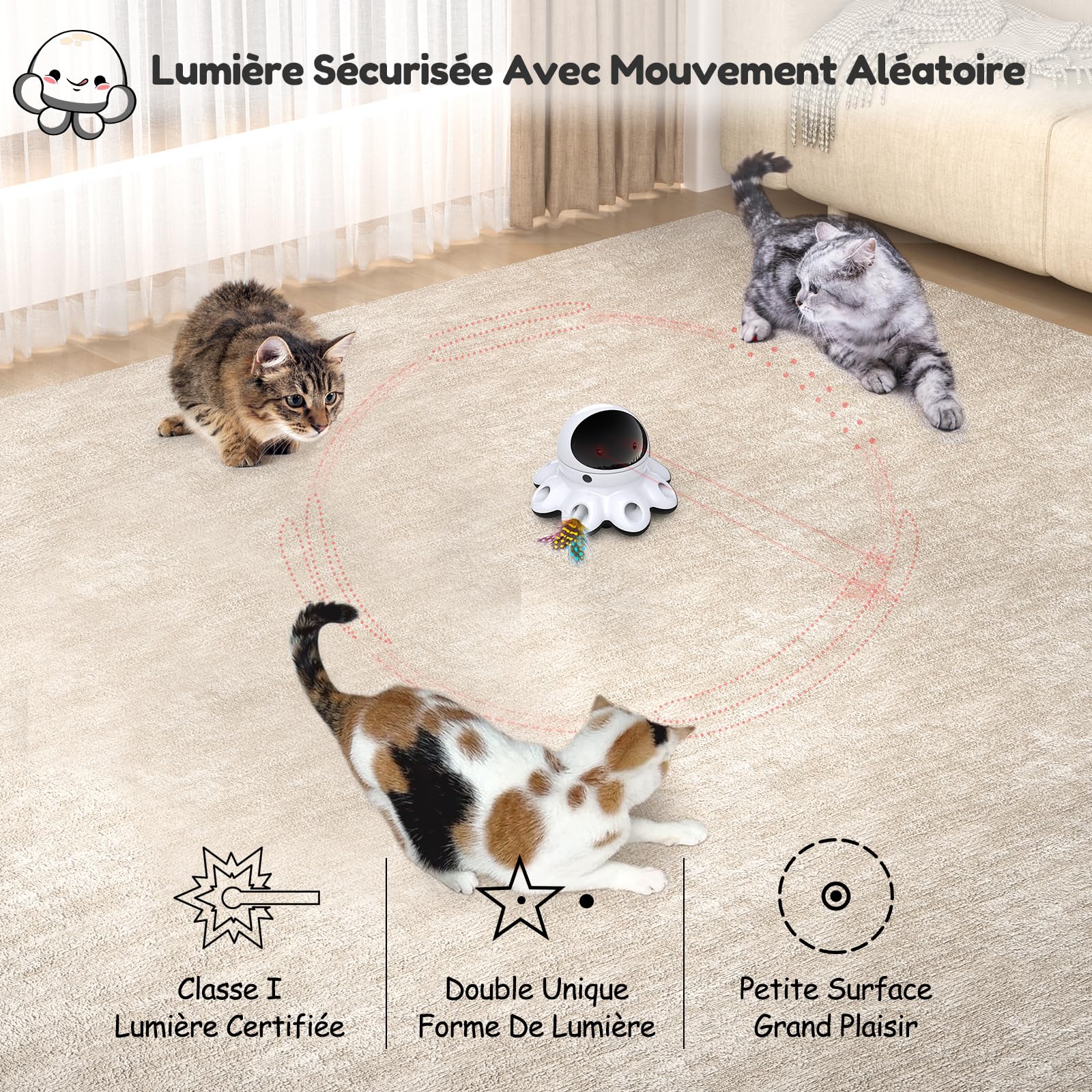 GoldenSun Jouet pour chat automatique 2 en 1, 8 trous Whack-a-Mole et mouvement aléatoire à 360°, rechargeable par USB, jouet interactif pour chats d'appartement ennuyés