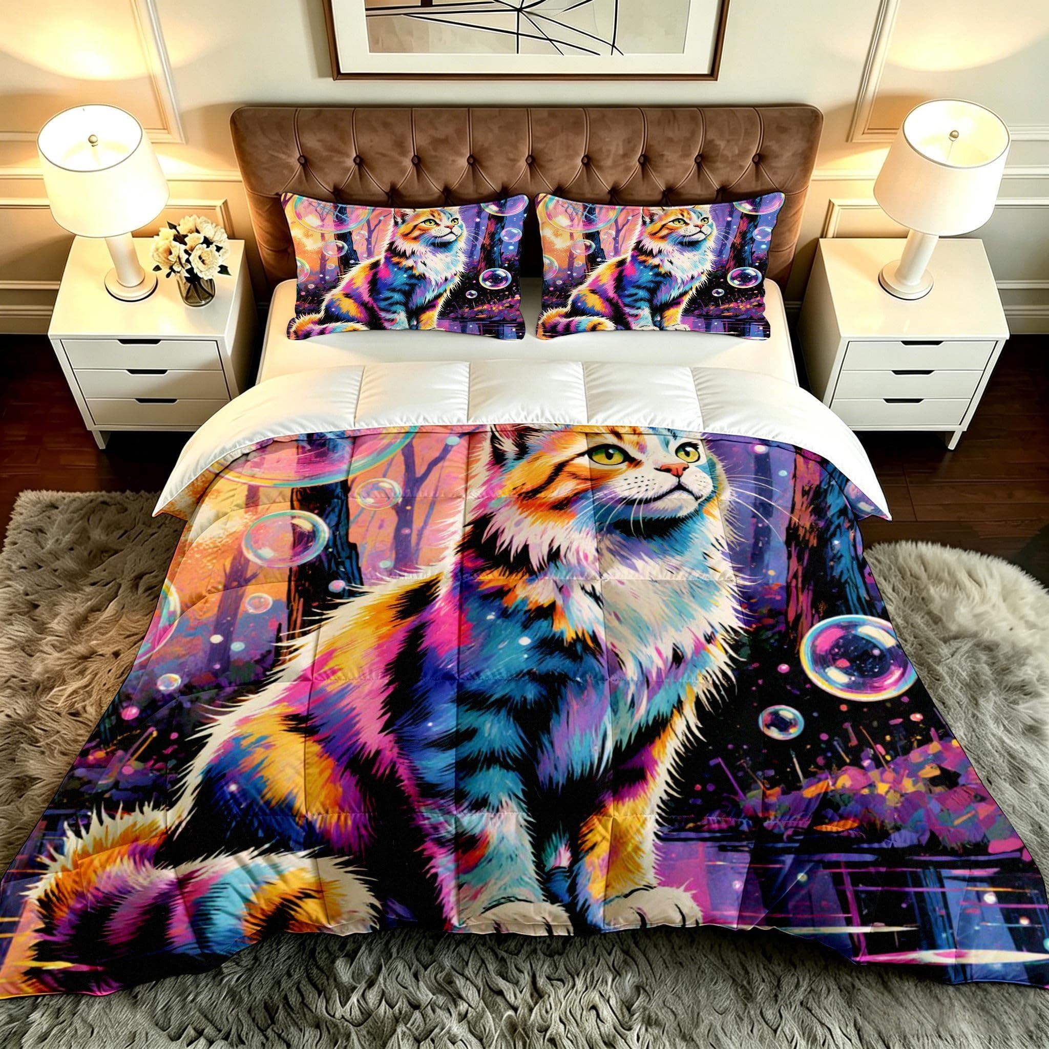 Edredón de gato colorido 200x200 de microfibra reversible con fundas 50x75 cm