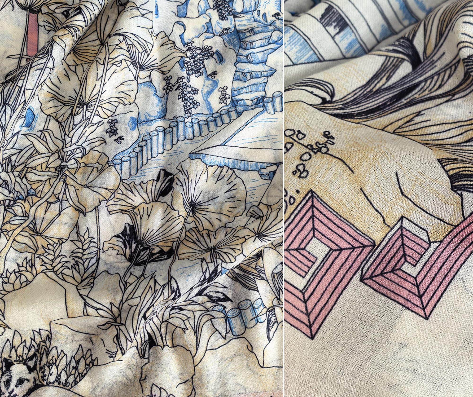 HangErFeng Wełniany Ogród Nadruk Szalik Duży Szal Lekki Wrap Kobiety 1675