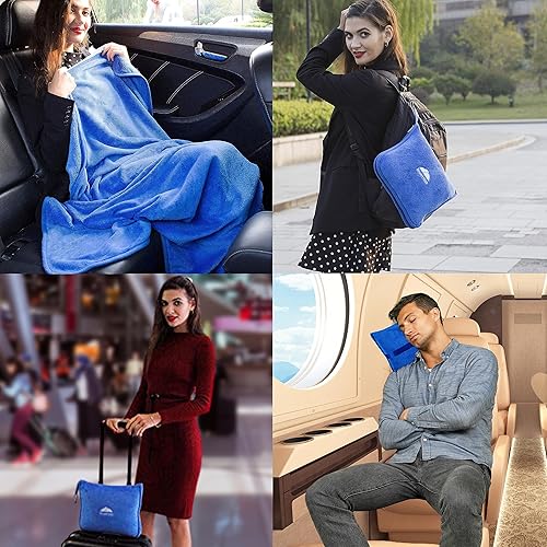 Miniatura 2 de BlueHills Manta de Viaje Suave Premium Almohada Manta de Avión Empaquetada en Bolsa Suave Funda de Almohada con Cinturón de Equipaje de Mano y Clip