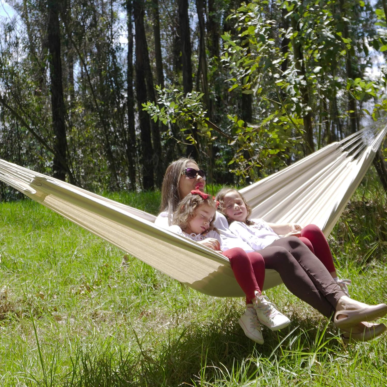 SUNCREAT Hammock Camping Hammock 2 Person Canvas Cotton Hammock, Double Travel Hammock with Carrying Bag, 475 lbs Capacity, Natural