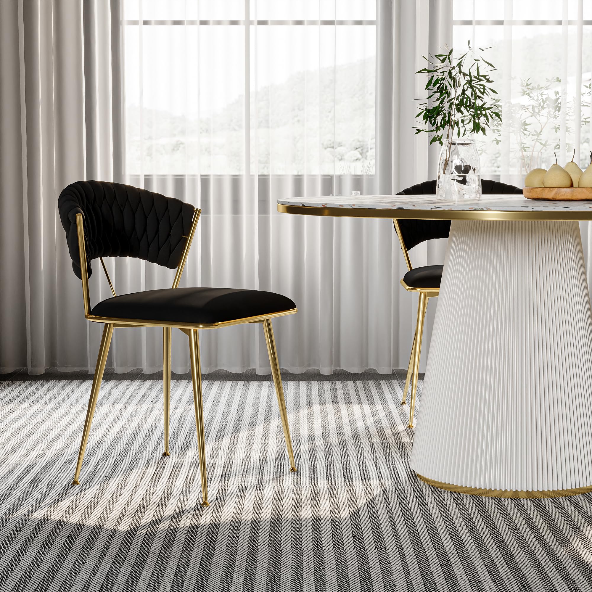 Chaise de salle à manger rembourrée pour soulager le dos lot de 2 en velours et métal
