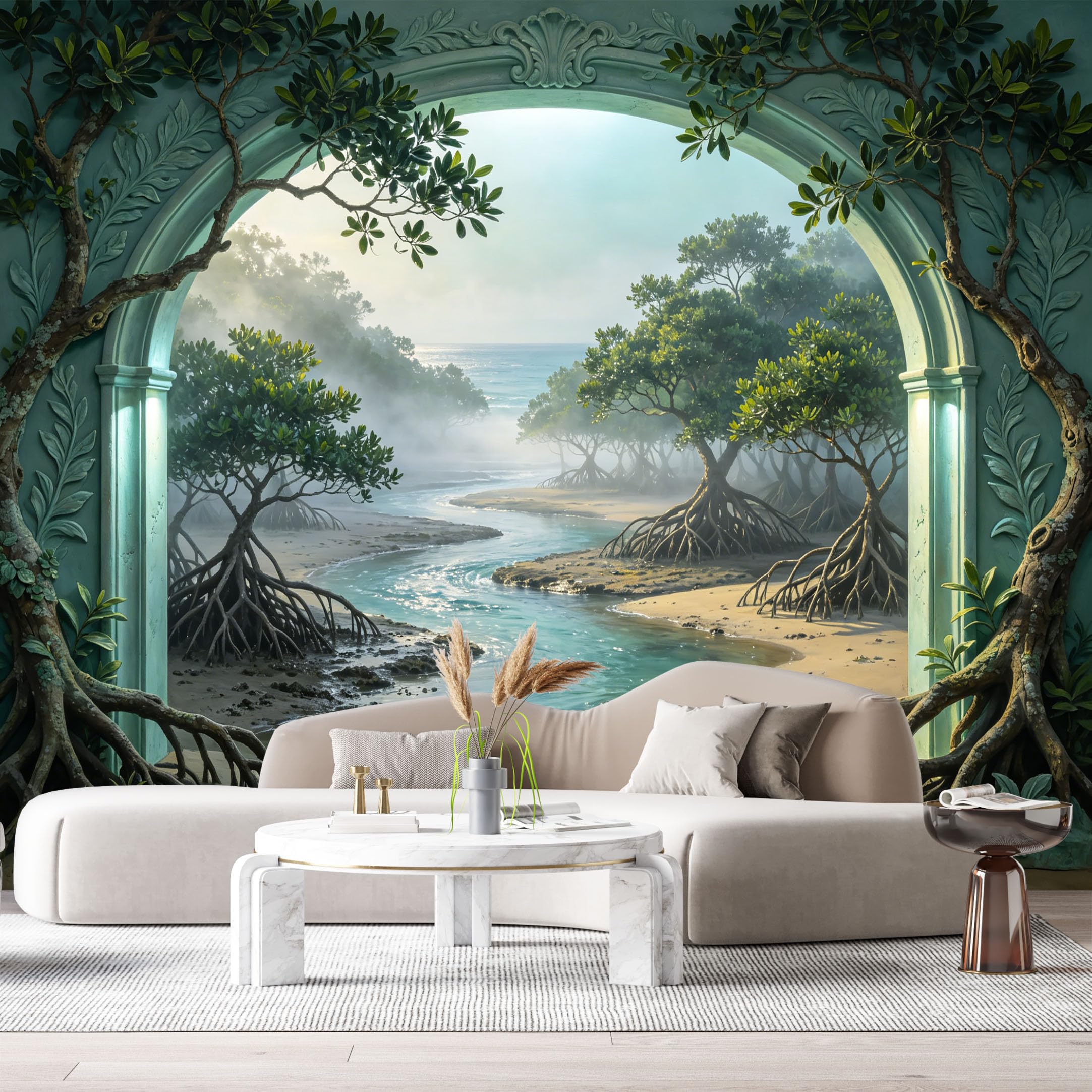 Custom Size Wall Murals Tropical Mangrove Seashore Landscape 3D Trompe L'Oeil SelfAdhesiveWall Fabric Removable Wallpaper Wall Decor for Living Room Bedroom Bathroom
