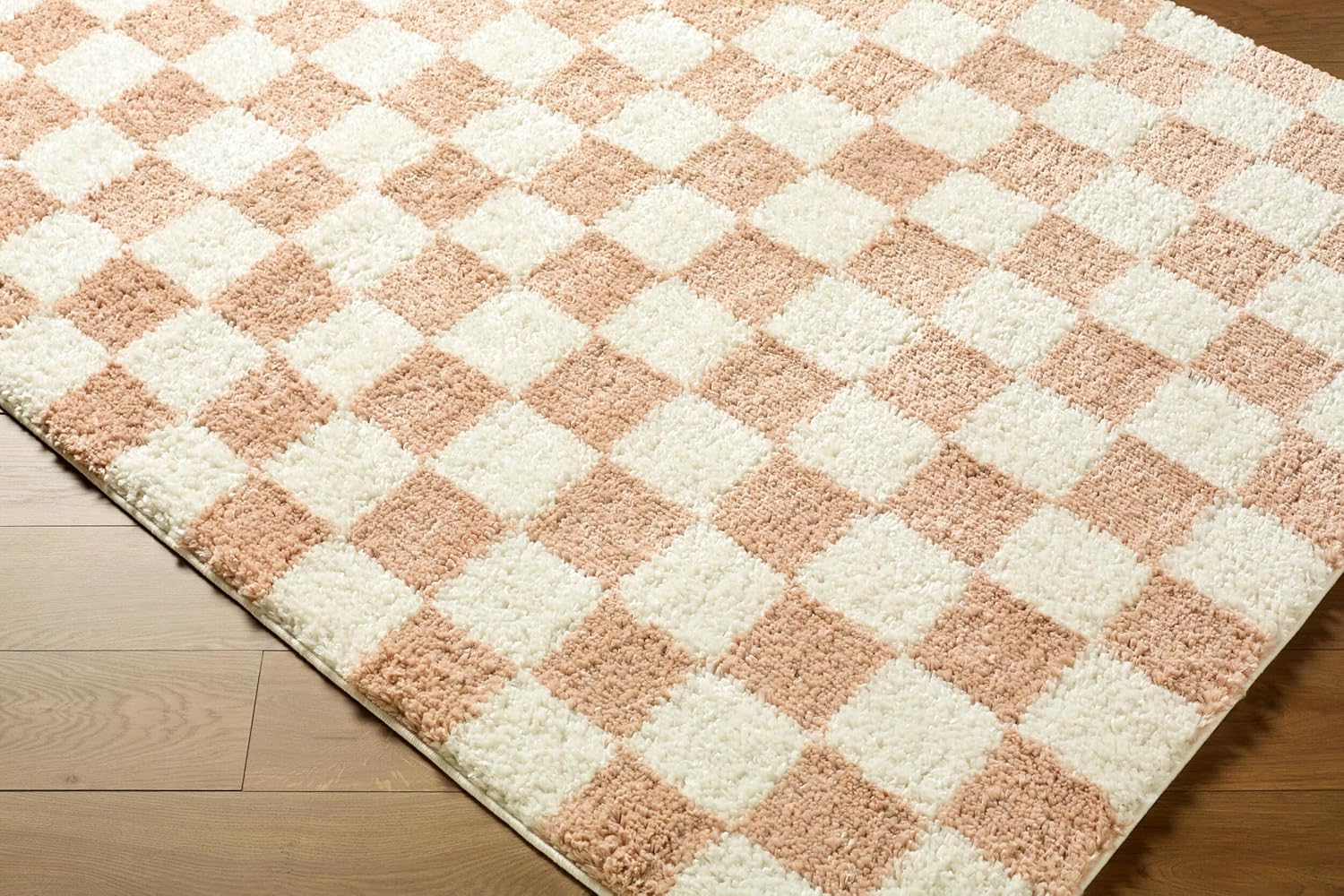 BoutiqueRugs Gallicchio Modern Checkered Shag Area Rug - High Pile Fluffy Shaggy Carpet for Kids Room, Nursery, Living Room, Bedroom - Ivory, Beige, Cream, White - 5'3" x 7'3" (5x7)