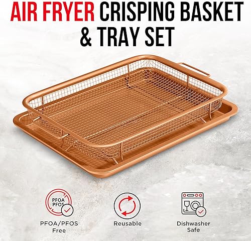Miniatura 9 de Bakken Swiss Crisper Tray - Juego de 2 piezas - Mármol blanco, diseño de cesta antiadherente para cocinar más saludable en hornos regulares - Logra