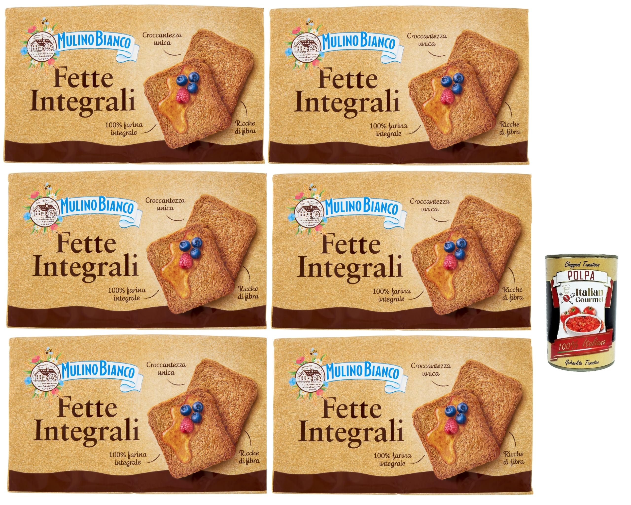 Italian Gourmet Bundle Knusprige Vollkornscheiben 6x630g Frühstück | Ballaststoffreiche Knusperscheiben für Frühstück, Nettogewicht 3,78kg + Kostenlos Polpa 400g