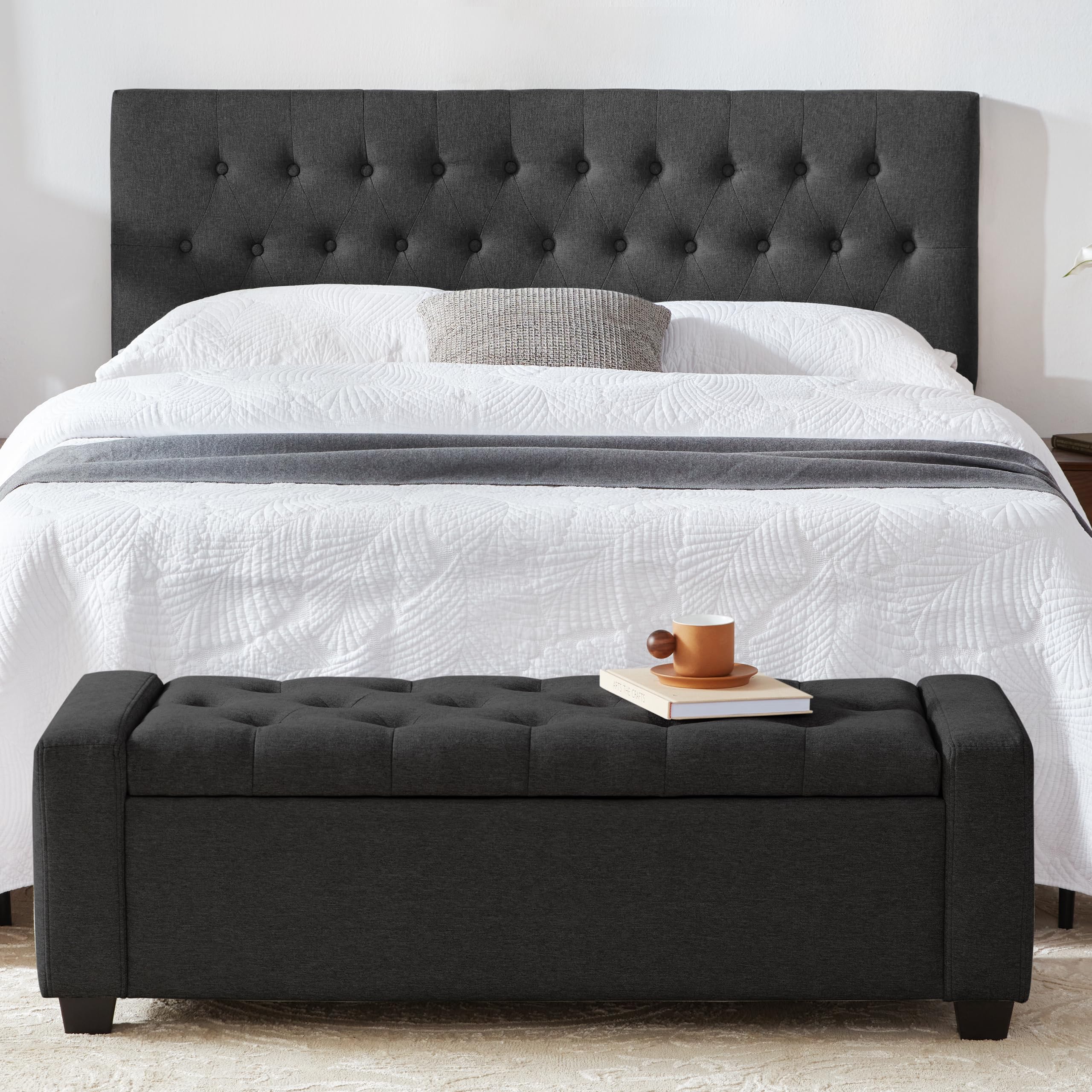 HOWJOE Sitzbank Mit Stauraum, Sitzhocker Mit Stauraum Belastbar Bis 200 Kg, Sitztruhe Mit Stauraum, Aufbewahrungsbox -123*50*42cm, Sitzbox, Polsterhocker Für Wohnzimmer Schlafzimmer Flur, Dunkelgrau