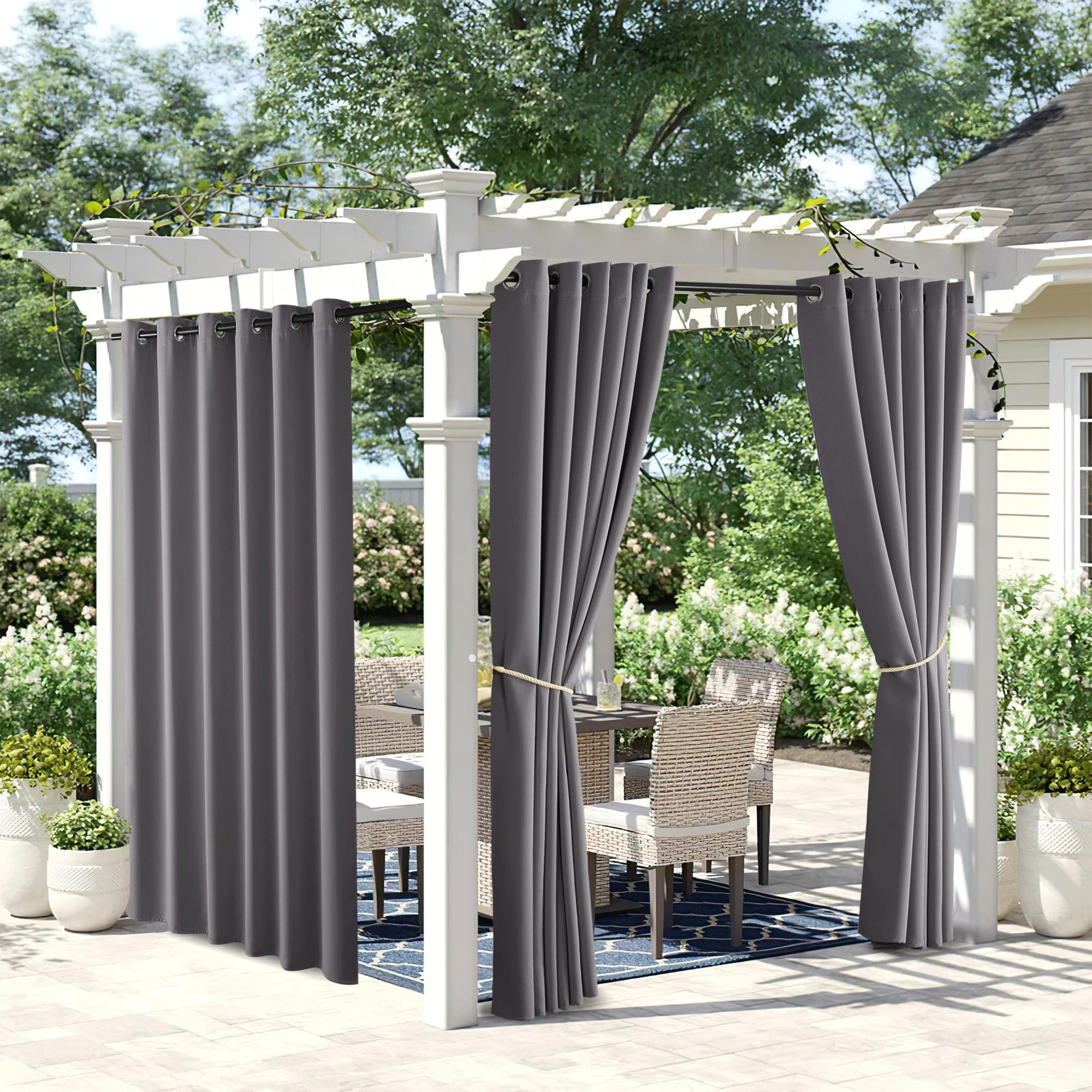 NICETOWN 2 Panels Waterproof Patio Outdoor Curtains 95 inches Long, Thermal Insulated Sun & Heat Blocking Privacy Blackout Extra Wide Outdoor Indoor