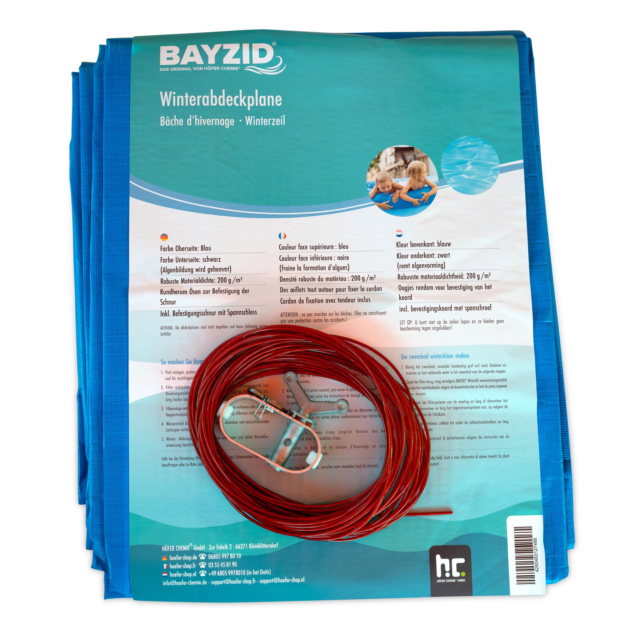 Höfer Chemie Bâche de Piscine Robuste, Ronde, Diamètre 4,4 m, 200 g/m² | Bâche d'Été et d'Hiver pour Piscines Rondes Jusqu'à 3,6 m de Diamètre - Résistante aux Intempéries et UV