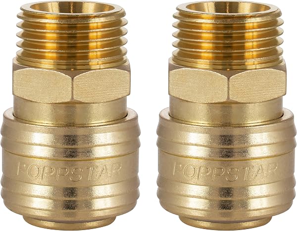 Poppstar Conectores rapidos aire comprimido, diámetro nominal 7,2 mm con rosca exterior (macho) de 1/2 pulgada para conexión de aire comprimido, 2pzas - 1