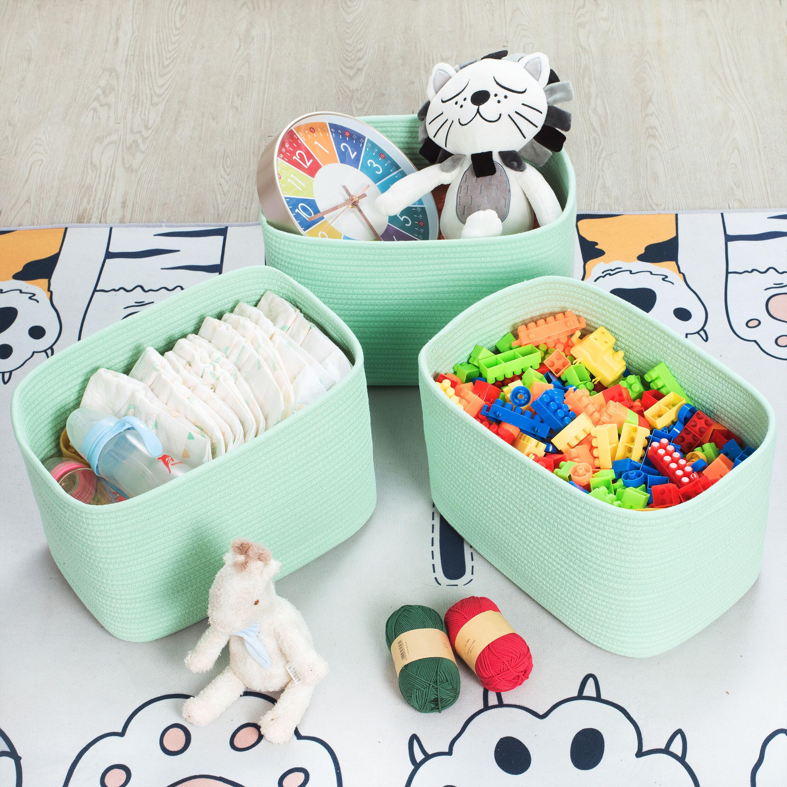 MINTWOOD Design Paquete de 3 cestas de almacenamiento para estantes, cestas decorativas para organizar, cestas tejidas para almacenamiento, cesta de libros, caja de almacenamiento de cubo, armario de
