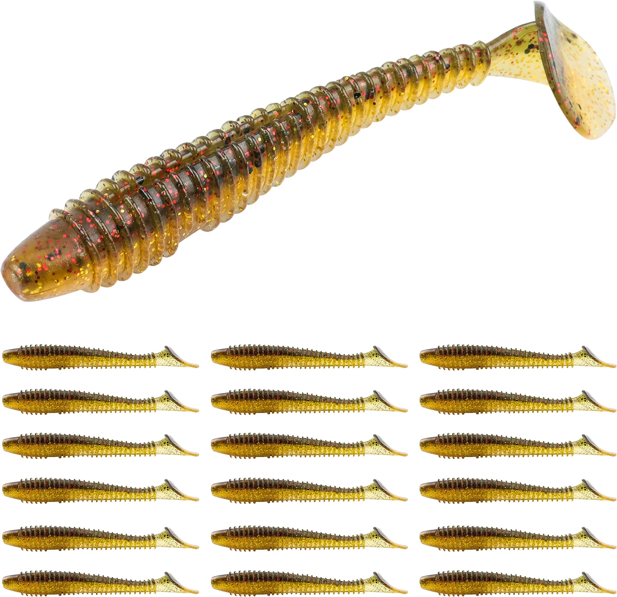 RUNCL Swimbaits Paddle 10/20/30/40PCS, 5/4/3/2 Inchs Paddle Tail, Soft Lure for Trout Crappie Bass, Durable Plastic Bait Swimmer for Saltwater/Freshwater, Fishing Lover's Gift
