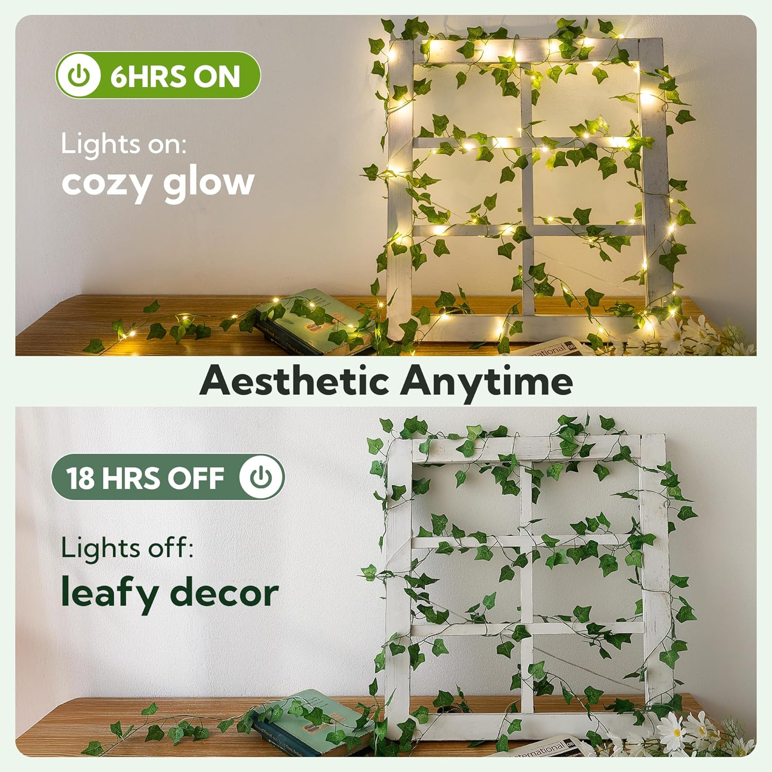 HEYFUNi Vines with Lights, 23 Ft 73 Led Fake Ivy Vines with Fairy Lights USB/Battery Operated, Leaf String Lights for Bedroom, Wall, Balcony, Wedding Decor, Warm White - Image 5