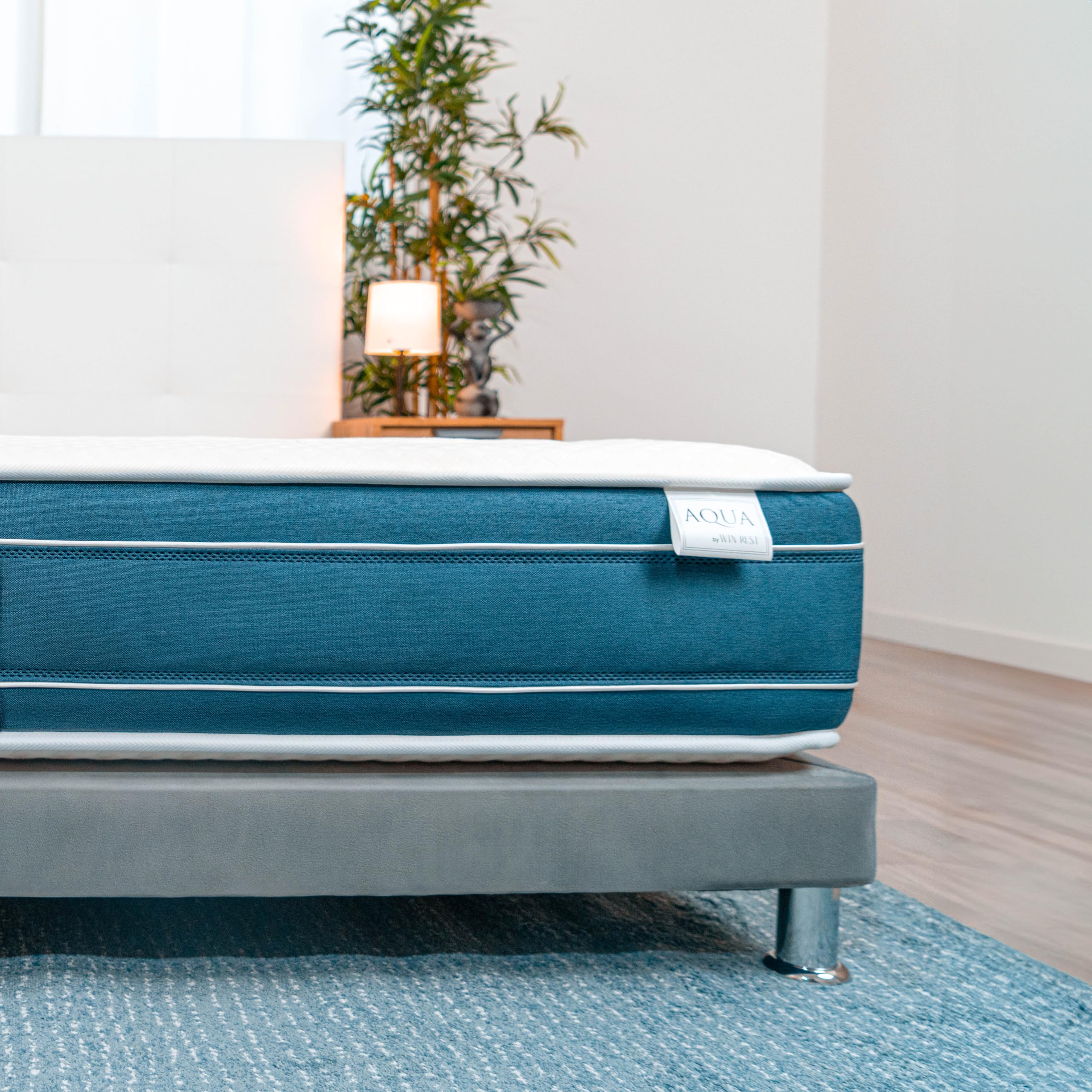 WIN REST Colchón Visco Gel de muelles ensacados Aqua, Altura 30 cm, Firmeza Media, Núcleo de 750 muelles, Tejido Damasco 400g, Fibra Hipoalergénica Super Soft (150x190 cm)