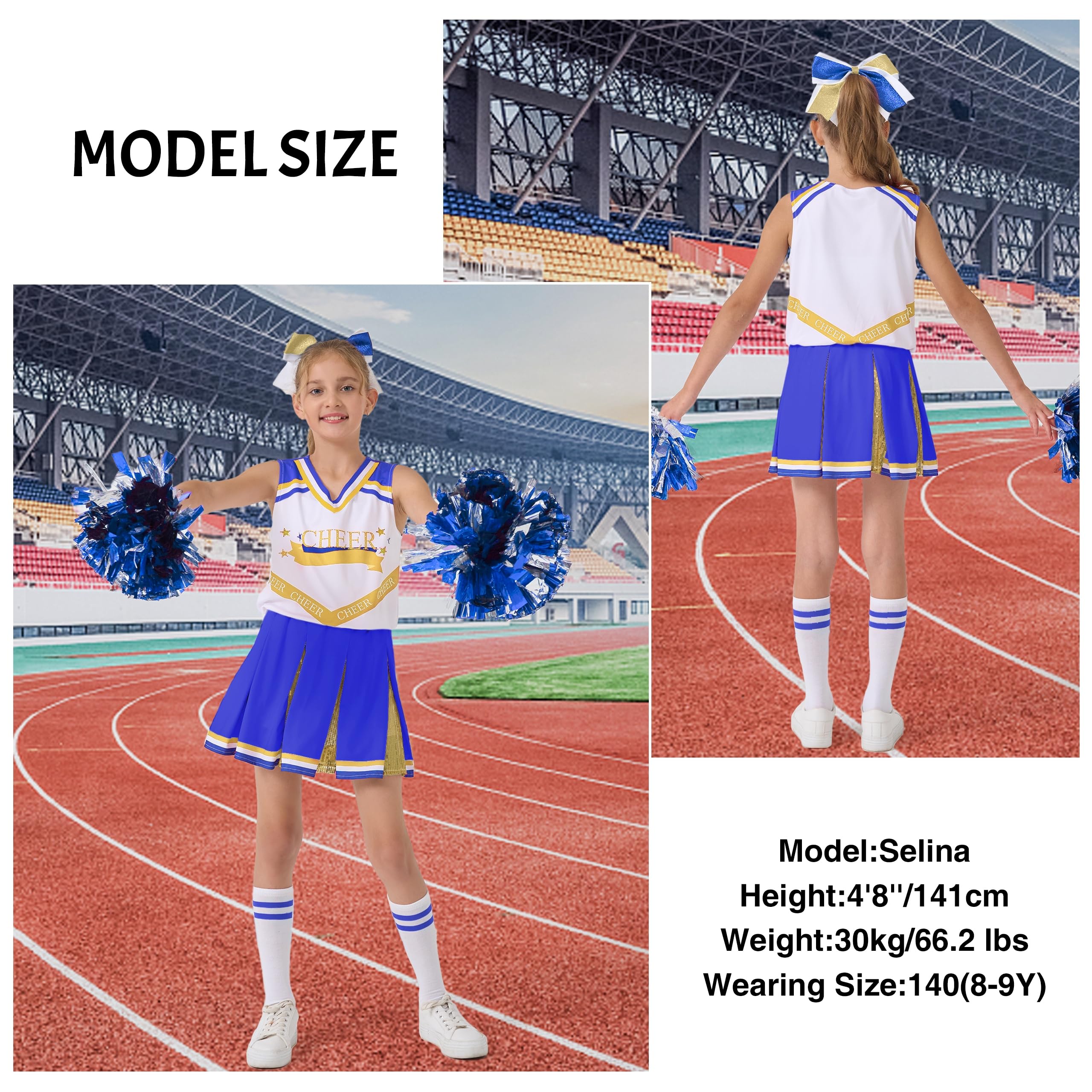 LOLANTA Disfraz de Animadora para Niñas,Traje Animadora con Pompones, Disfraces Cheerleader Halloween para Niñas, 5-13 años