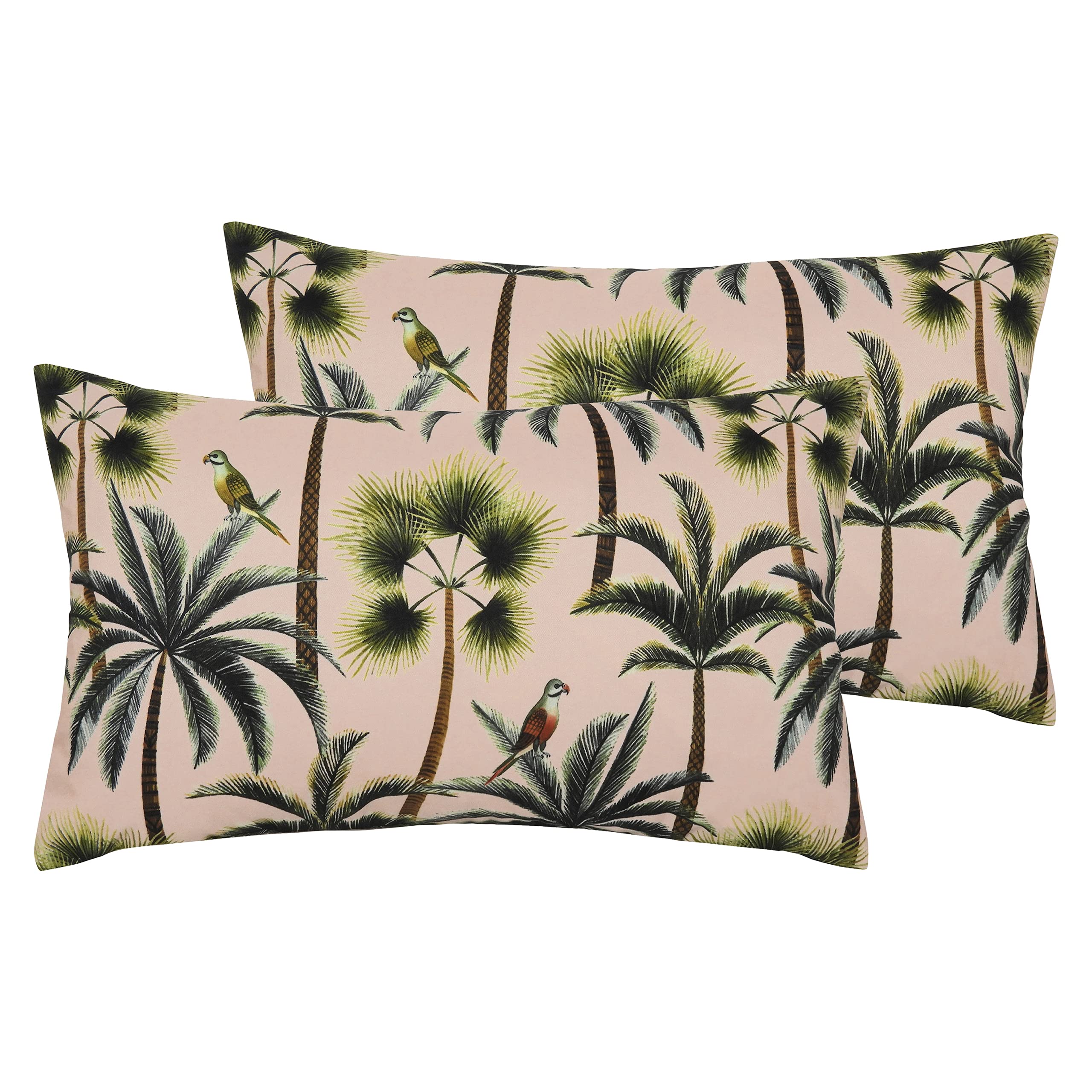 Evans Lichfield Palms Outdoor Cushions - Twin Pack - Blush Pink - Polyester Filled - 50x30cm