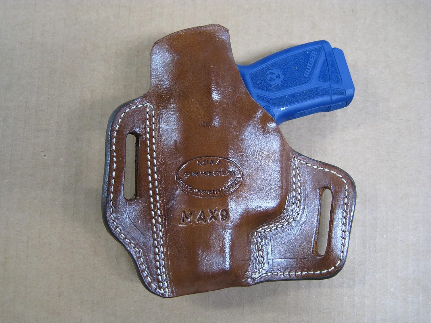 Azula OWB Leather 2 Slot Molded Pancake Belt Holster for Ruger MAX-9 9mm Pistol TAN RH