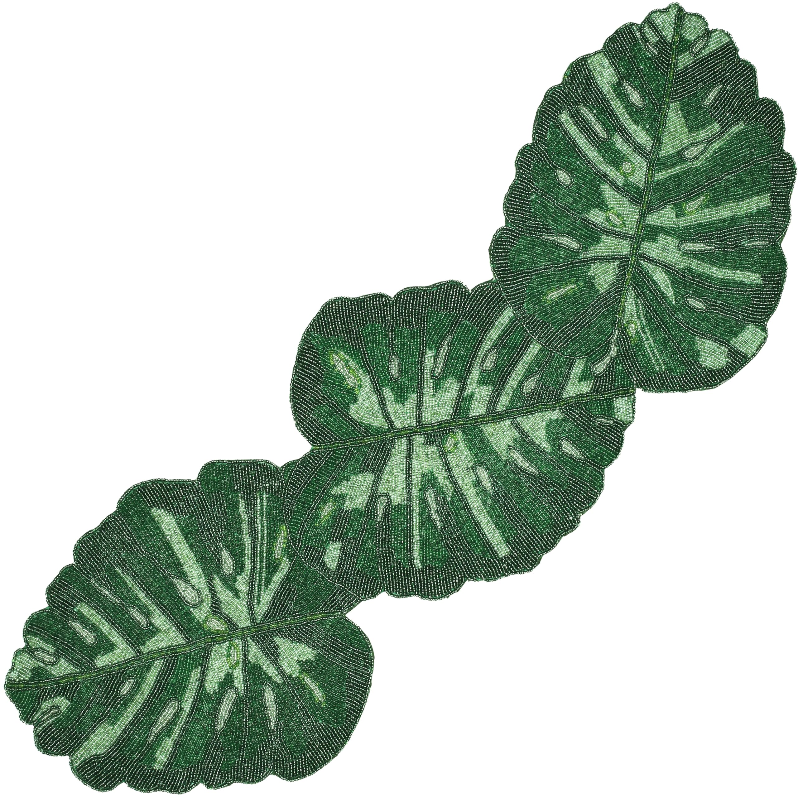 Hand Beaded Table Décor - Elegant Bead & Polyester Beaded Runner 13x36 for Dining Table, Wedding, Party, Holiday Decor - Floral Embroidery, Decorative Glass Beads Mat (Green) - ALPHA Living HOME