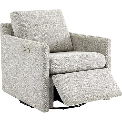 CHITA Swivel Accent Chair with Electric Footrests, FSC Certified Upholstered Living Room Sofa Chair with Power Motor, USB and Type-C Ports, Light Grey