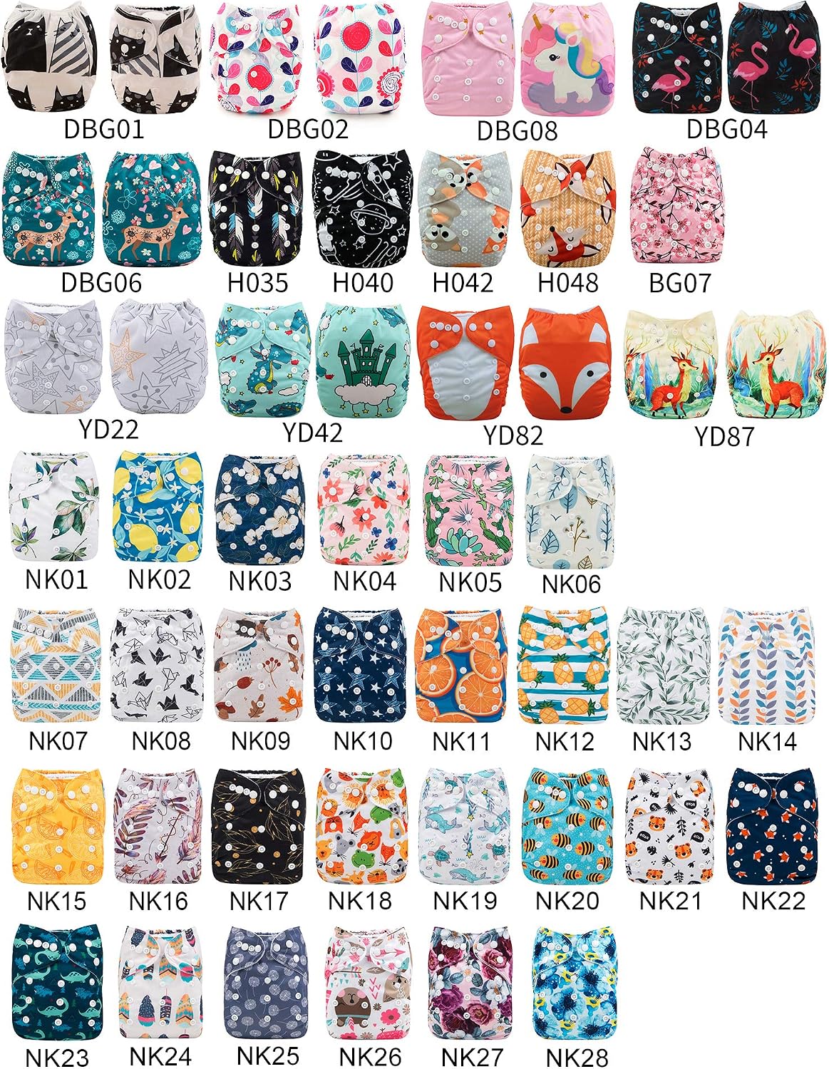 Babygoal U Pick Up Baby Cloth Diapers, One Size Adjustable Reusable Pocket Nappy 12pcs Diapers+12pcs 5-layer Charcoal Bamboo Reusable Inserts 12FZ04-3