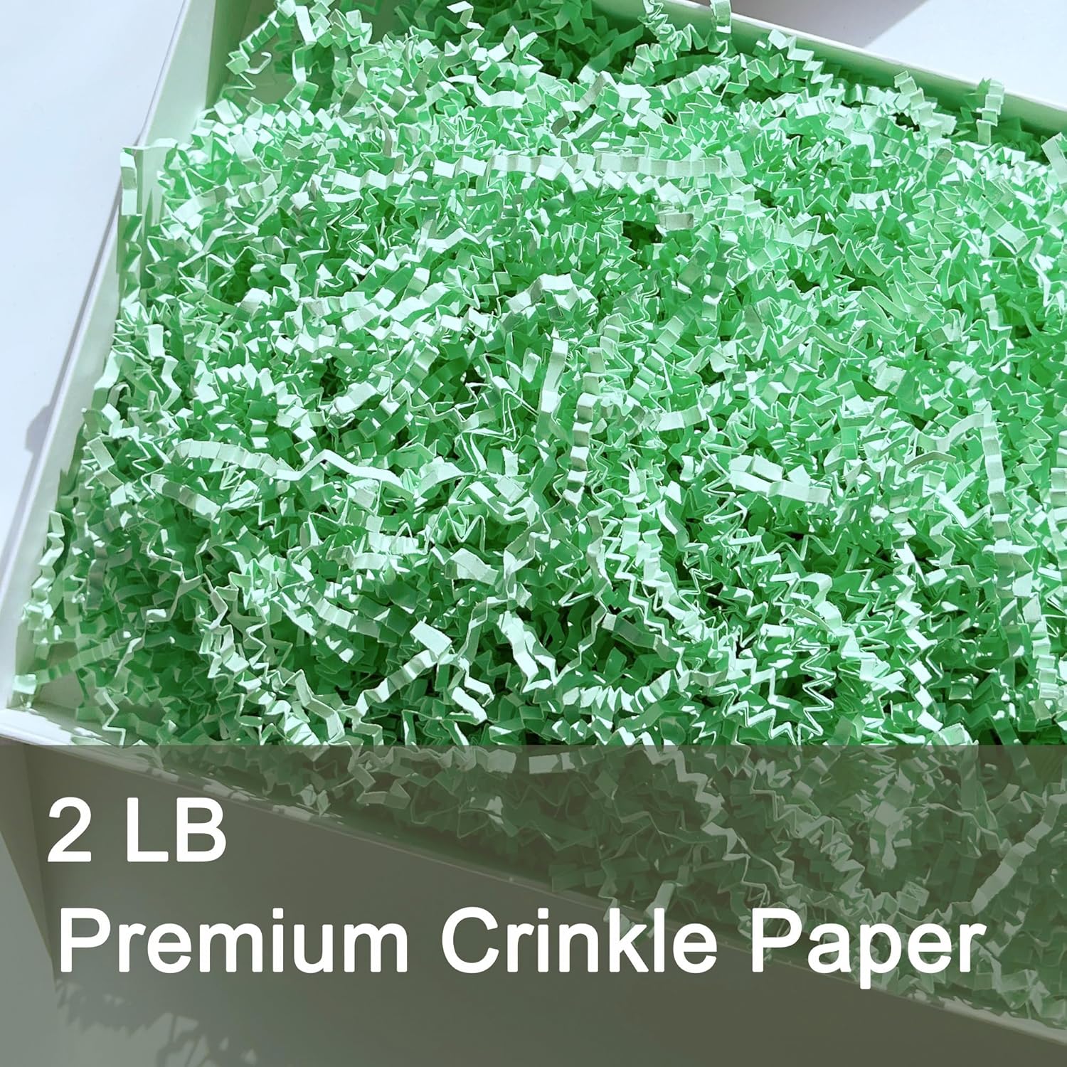 2 LB Light Green Crinkle Paper Filler Shredded Confetti Grass for Easter Baskets - Image 2