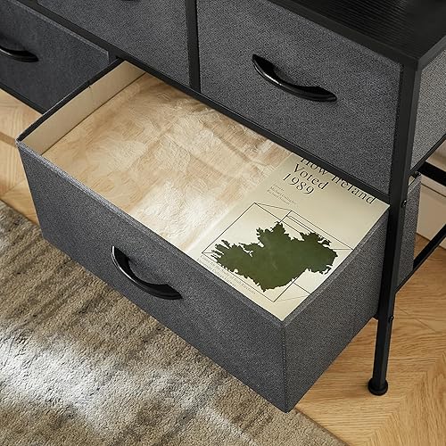 Miniatura 8 de Cómoda para dormitorio con 5 cajones, cómoda ancha, cómoda de tela, unidad organizadora de almacenamiento con contenedores de tela para armario,