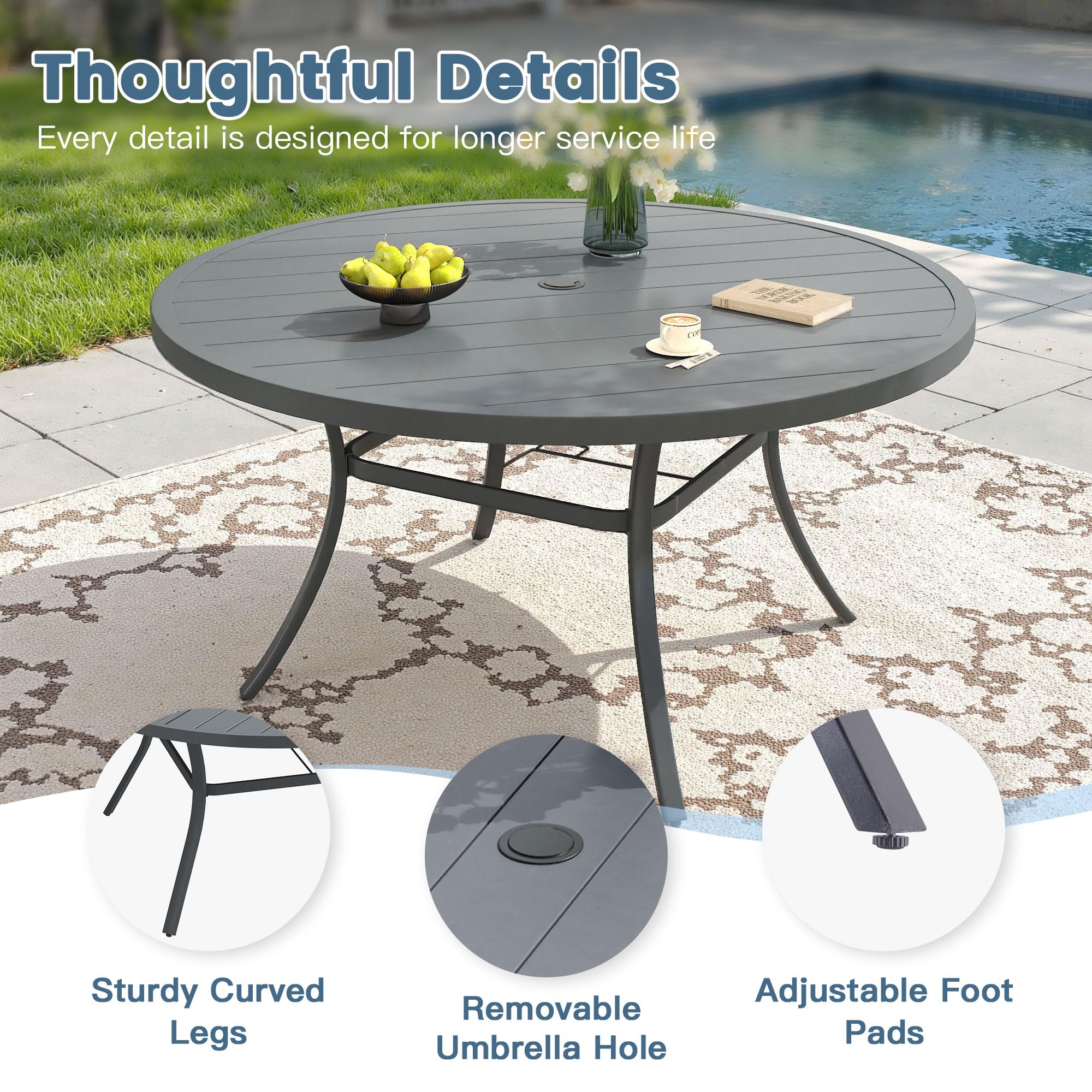 Round Patio 48 Inch Patio Table Vicllax Grey Round Metal Outdoor Dining  Table With Umbrella Hole